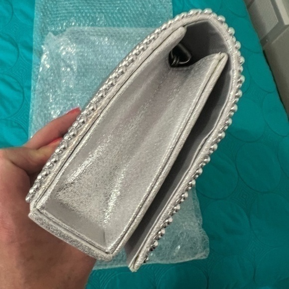 Jessica McClintock silver clutch with chunky chain and metal riveting. NWT - Picture 2 of 12